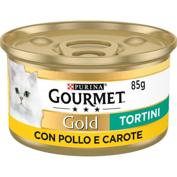 Image of Purina Gourmet Gold Tortini Umido Gatto 85g - Pollo e Carote Confezione da 24 pezzi Cibo umido per gatti