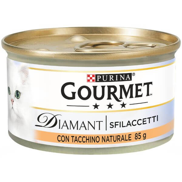 Image of Purina Gourmet Diamant Sfilaccetti Umido Gatto 85 gr - Sfilaccetti con Tacchino Confezione da 24 pezzi Cibo umido per gatti