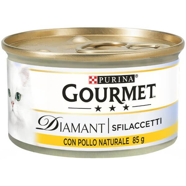 Image of Purina Gourmet Diamant Sfilaccetti Umido Gatto 85 gr - Sfilaccetti con Pollo Confezione da 24 pezzi Cibo umido per gatti