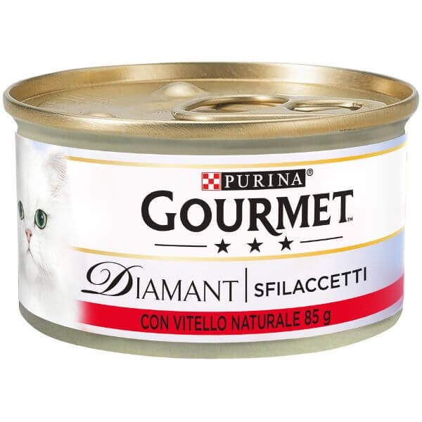 Image of Purina Gourmet Diamant Sfilaccetti Umido Gatto 85 gr - Sfilaccetti con Vitello Confezione da 24 pezzi Cibo umido per gatti