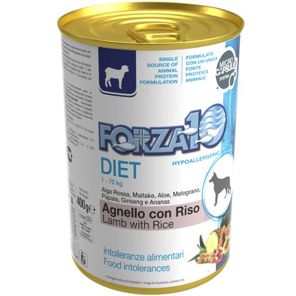 Image of Forza10 Diet Patè monoproteico per cani 400 gr - Agnello e Riso Cibo Umido per Cani