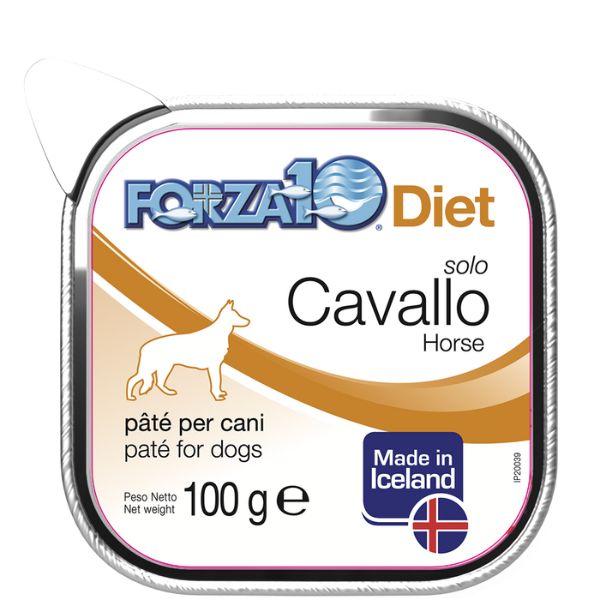 Image of Forza10 Diet Solo patè monoproteico per cani 100 gr - Cavallo dall'Islanda Confezione da 6 pezzi Cibo Umido per Cani