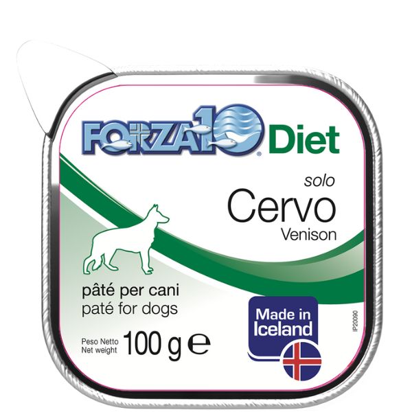 Image of Forza10 Diet Solo patè monoproteico per cani 100 gr - Cervo Confezione da 6 pezzi Cibo Umido per Cani