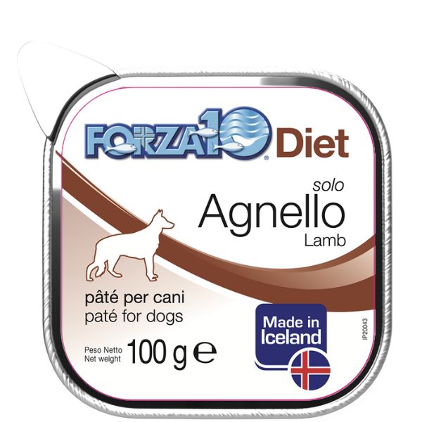 Image of Forza10 Diet Solo patè monoproteico per cani 100 gr - Agnello dall'Islanda Confezione da 6 pezzi Cibo Umido per Cani