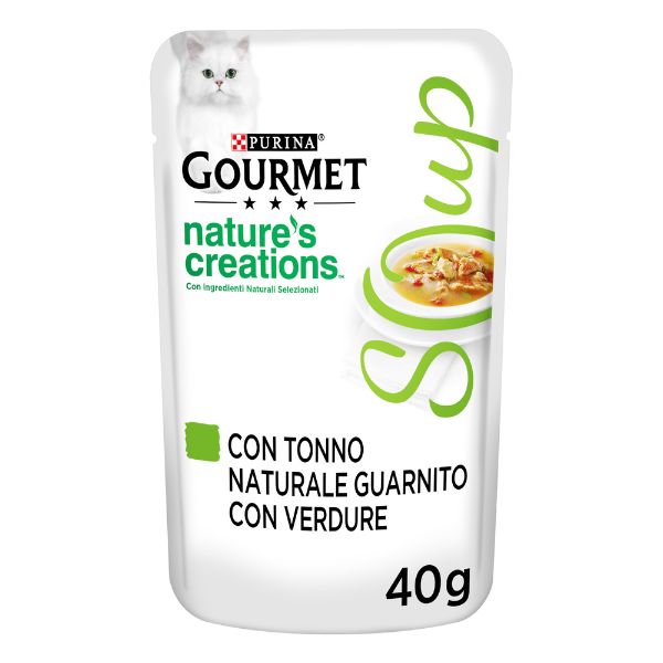 Image of Purina Gourmet Nature's Creations Soup Umido gatto 40 gr - Tonno e Verdure Confezione da 32 pezzi Cibo umido per gatti
