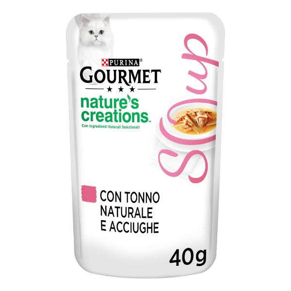 Image of Purina Gourmet Nature's Creations Soup Umido gatto 40 gr - Tonno e Acciughe Confezione da 32 pezzi Cibo umido per gatti