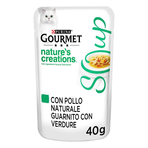 Image of Purina Gourmet Nature's Creations Soup Umido gatto 40 gr - Pollo e Verdure Confezione da 32 pezzi Cibo umido per gatti
