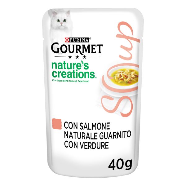Image of Purina Gourmet Nature's Creations Soup Umido gatto 40 gr - Salmone e Verdure Confezione da 32 pezzi Cibo umido per gatti