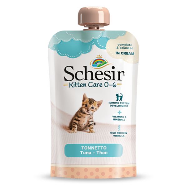 Image of Schesir umido per gatti Kitten Care Crema in busta 150 gr - Tonnetto Confezione da 6 pezzi Cibo umido per gatti
