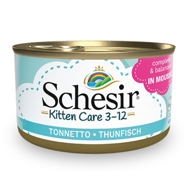 Image of Schesir umido per gatti Kitten Care Mousse lattina 85 gr - Tonnetto Confezione da 6 pezzi Cibo umido per gatti