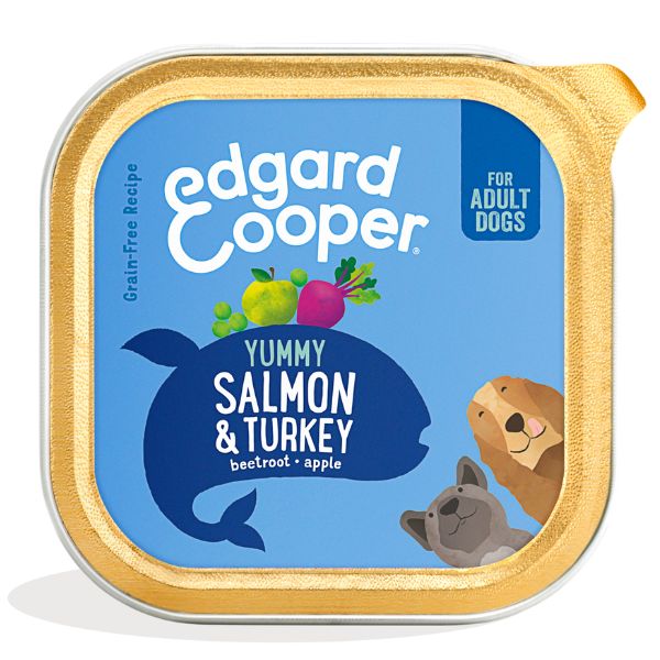 Image of Edgard & Cooper Grain Free 150 gr - Salmone e tacchino Confezione da 11 pezzi Cibo Umido per Cani