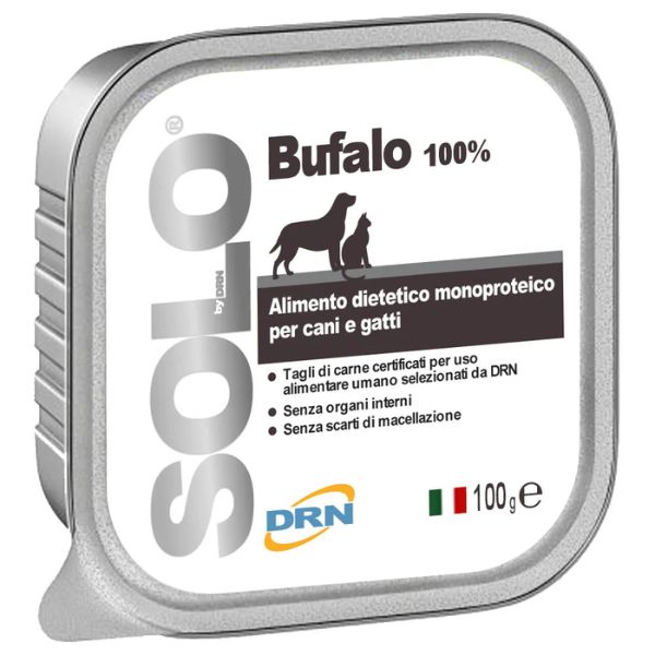 Image of DRN Solo alimento monoproteico cane e gatto 100 gr - Bufalo Confezione da 6 pezzi Cibo Umido per Cani