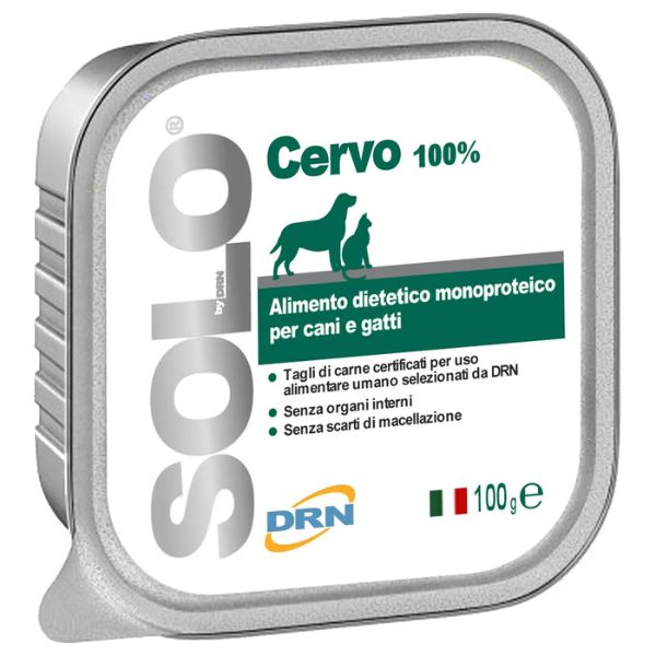Image of DRN Solo alimento monoproteico cane e gatto 100 gr - Cervo Confezione da 6 pezzi Cibo Umido per Cani