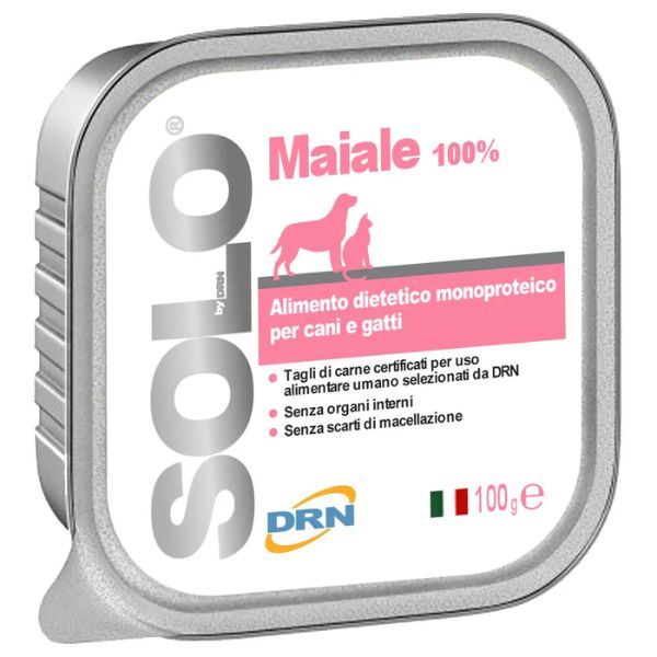 Image of DRN Solo alimento monoproteico cane e gatto 100 gr - Maiale Confezione da 6 pezzi Cibo Umido per Cani