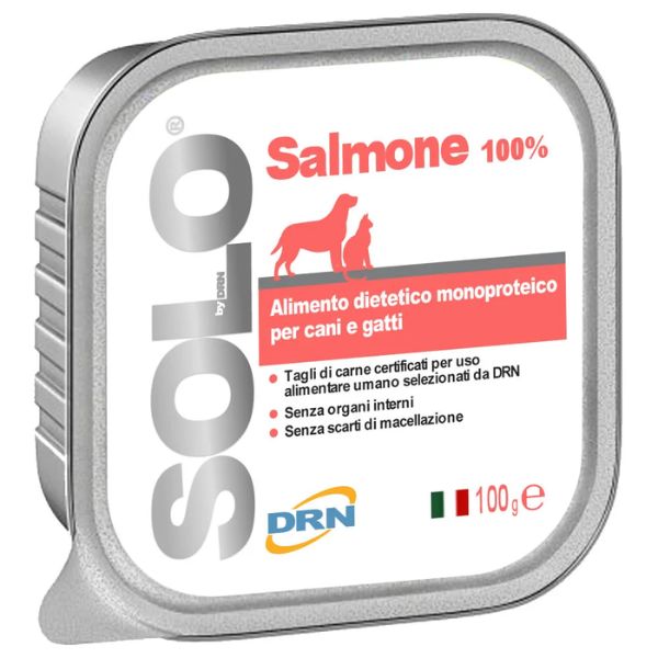 Image of DRN Solo alimento monoproteico cane e gatto 100 gr - Salmone Confezione da 6 pezzi Cibo Umido per Cani