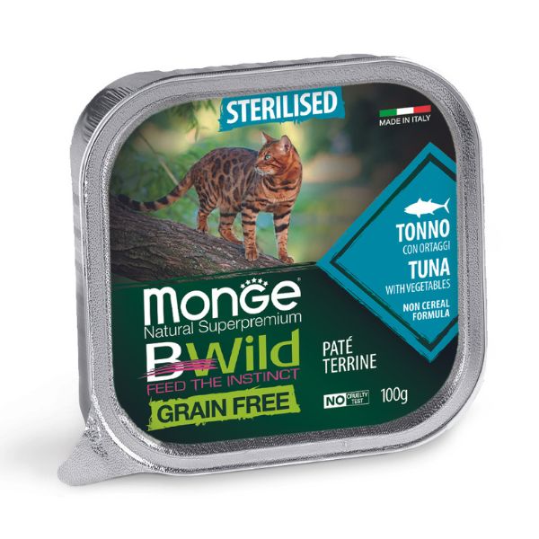 Image of Monge Natural Super Premium Bwild Grain Free Cat 100 gr - Tonno Sterilised Confezione da 6 pezzi Cibo umido per gatti
