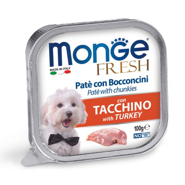 Monge Fresh Adult Patè con bocconcini 100 gr - Bocconcini con Tacchino Confezione da 32 pezzi