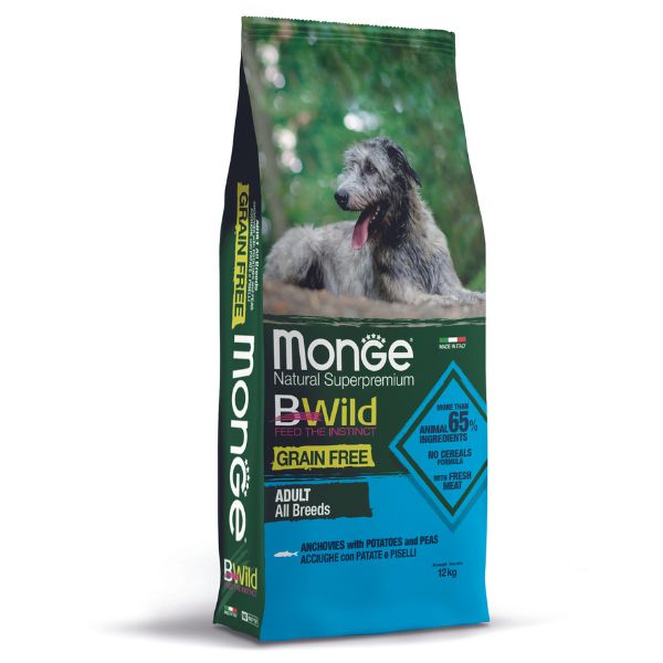 Image of Monge BWild Grain Free con Acciughe Adult all breeds - 12 kg Croccantini per cani