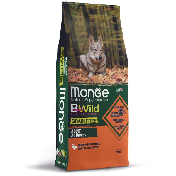 Image of Monge BWild Grain Free Adult All Breeds Anatra e Patate - 12 kg Croccantini per cani