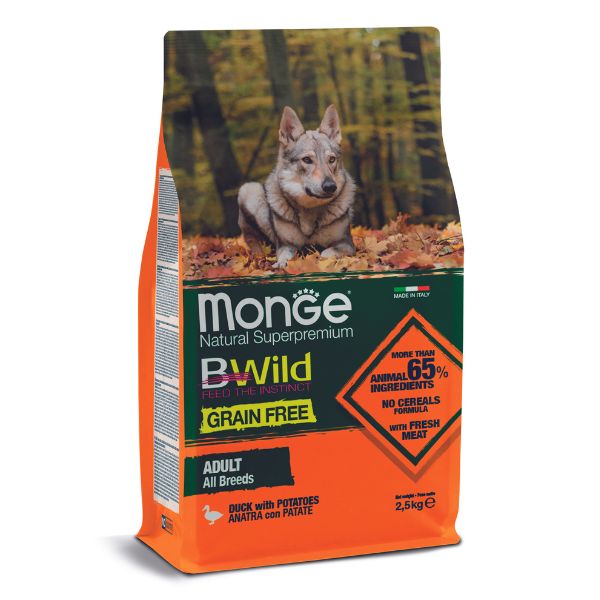 Image of Monge BWild Grain Free Adult All Breeds Anatra e Patate - 2,5 kg Croccantini per cani