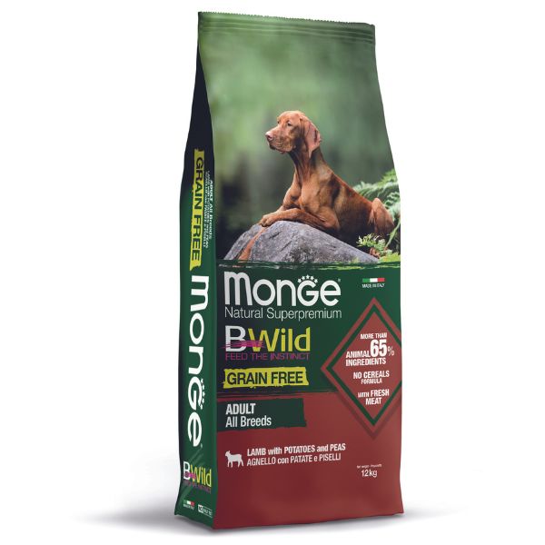 Image of Monge Bwild Dog Adult Grain Free Agnello - 12 kg Croccantini per cani