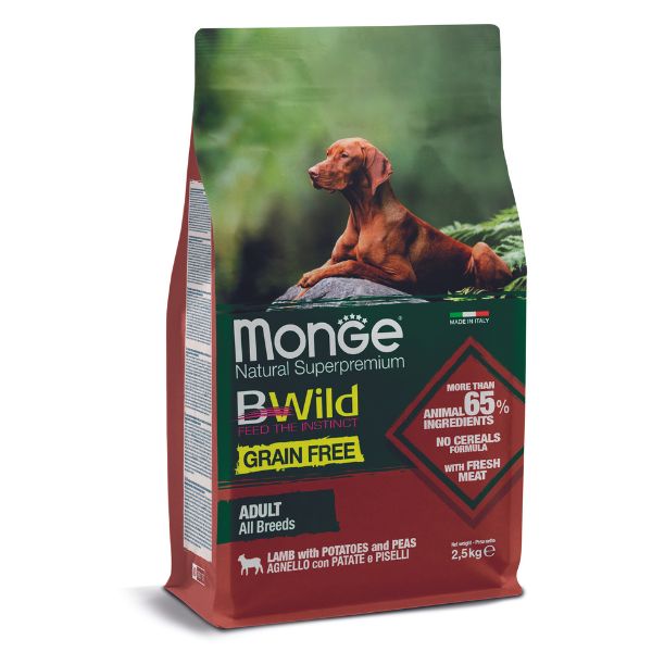Image of Monge Bwild Dog Adult Grain Free Agnello - 2,5 kg Croccantini per cani