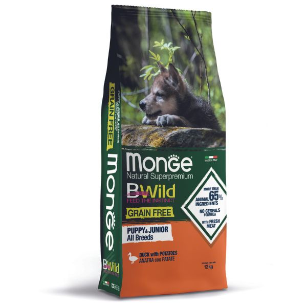 Image of Monge BWild Grain Free Puppy/Junior con Anatra e Patate - 12 kg Croccantini per cani