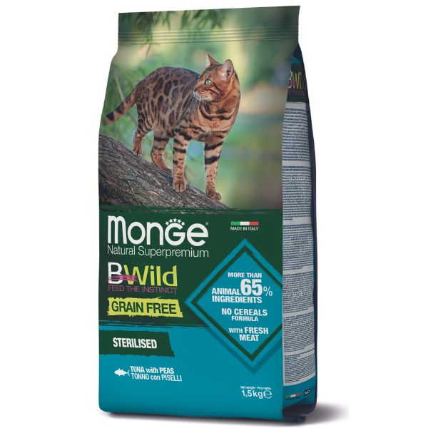 Image of Monge Bwild Cat Adult Sterilised Grain Free Tonno - 1,5 kg Croccantini per gatti