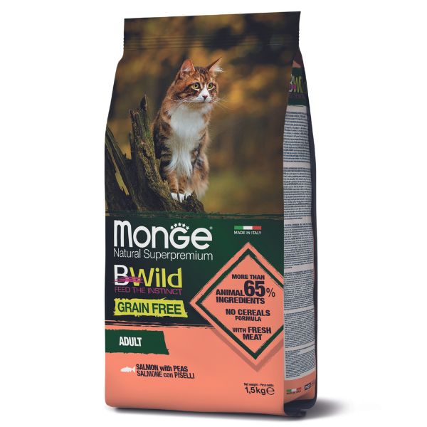 Image of Monge Bwild Cat Adult Grain Free Salmone - 1,5 kg Croccantini per gatti