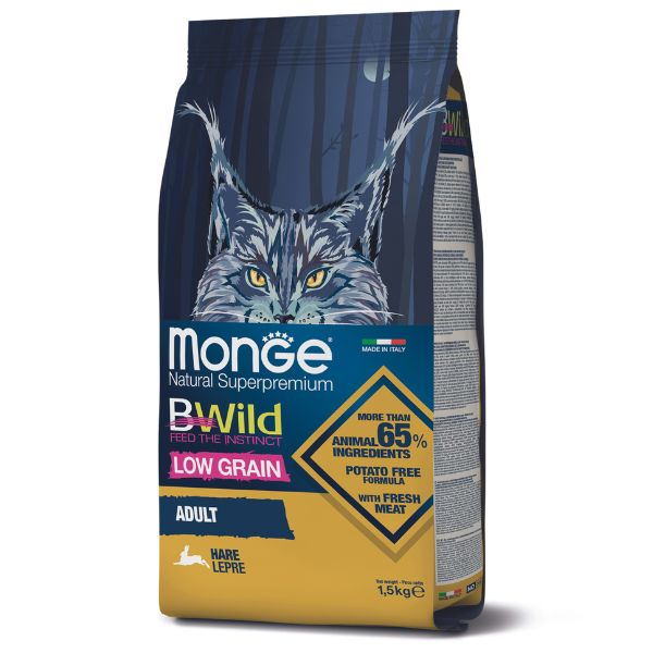 Image of Monge BWild Cat Low Grain Adult alla Lepre - 1,5 kg Croccantini per gatti