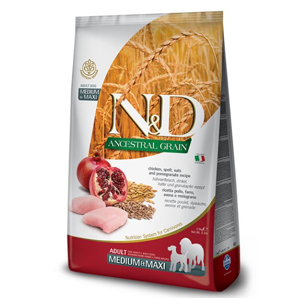 Image of Farmina N&D Ancestral Grain Adult Medium/Maxi Pollo e Melograno - 12 kg Croccantini per cani