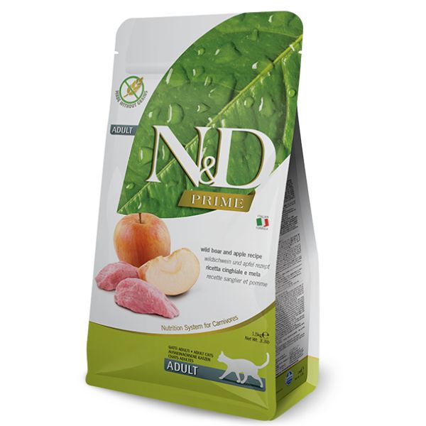Farmina N&D Prime Feline Grain Free Adult Cinghiale e Mela - 1,5 kg - Croccantini per gatti