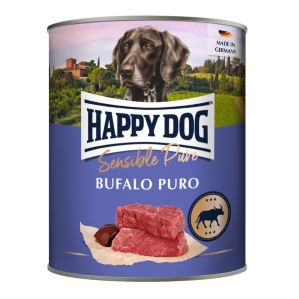Image of Happy Dog Sensible Pure Monoproteico Grain Free 800 gr - Bufalo Puro Confezione da 6 pezzi Cibo Umido per Cani