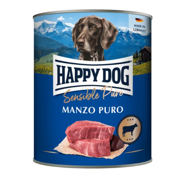 Image of Happy Dog Sensible Pure Monoproteico Grain Free 800 gr - Manzo Puro Confezione da 6 pezzi Cibo Umido per Cani