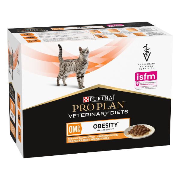 Image of Purina Veterinary Diets OM Multipack (10 x 85 gr) - Pollo Cibo umido per gatti
