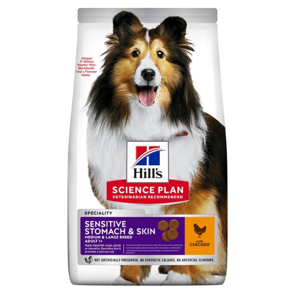 Image of Hill's Science Plan Sensitive Stomach & Skin Medium Adult Alimento per Cani con Pollo - 12 kg Croccantini per cani
