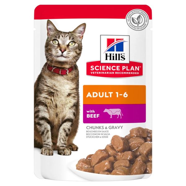 Image of Hill's Science Plan Adult Alimento per Gatti 85 gr - con Manzo Confezione da 12 pezzi Cibo umido per gatti