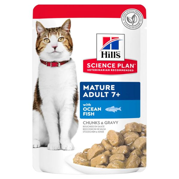 Hill's Science Plan Mature Adult 7+ Alimento per Gatti 85 gr - con Pesce Oceanico Confezione da 12 pezzi