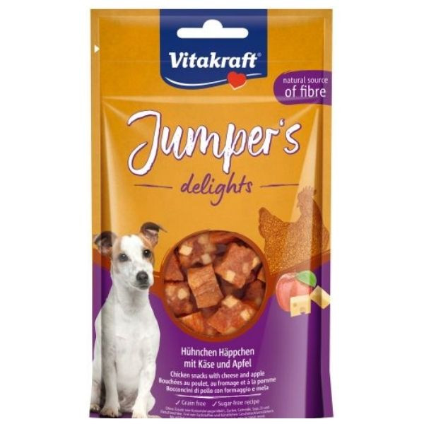 Vitakraft Jumper's Delight Snack per cani 80 gr - Bocconcini di pollo con formaggio e mela (scadenza: 07/09/2024)