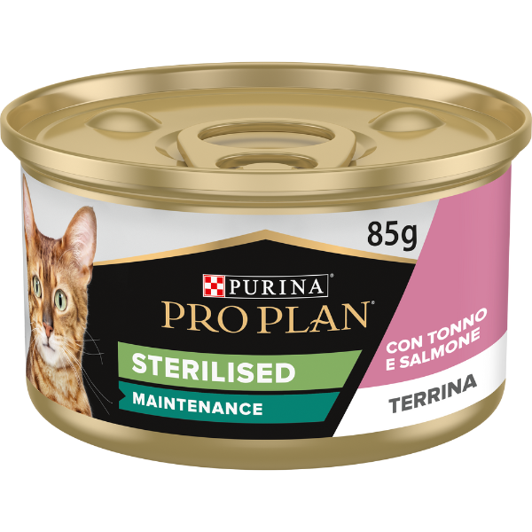Image of Purina Pro Plan Sterilised Maintenance Umido Gatti Terrine Salmone e Tonno - 85 gr - Confezione da 24 pezzi - Cibo umido per gatti - 1° ORDINE? scegli lo sconto BZR5 / BZR20 + 200 punti fedeltà010