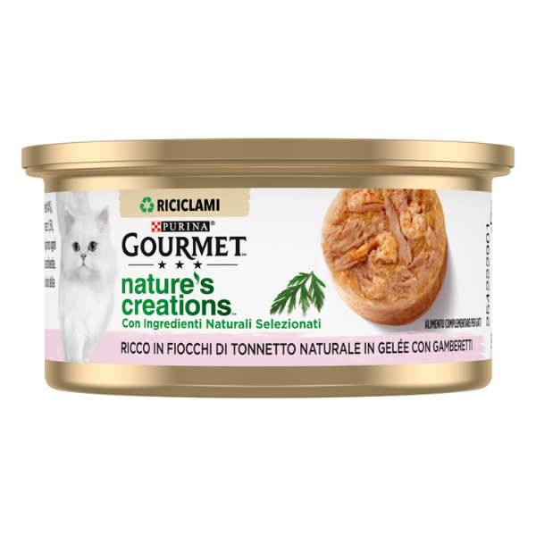 Gourmet Nature's Creations fiocchi in gelatina 70 gr - Tonno e gamberetti - Cibo umido per gatti - 1° ORDINE? scegli lo sconto BZR5 / BZR20 + 200 punti fedeltà