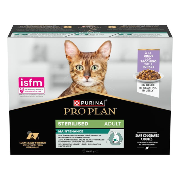 Purina Pro Plan Cat Adult Sterilised Maintenance Multipack in gelatina 10x85g - Tacchino - 1° ORDINE? scegli lo sconto BZR5 / BZR20 + 200 punti fedeltà