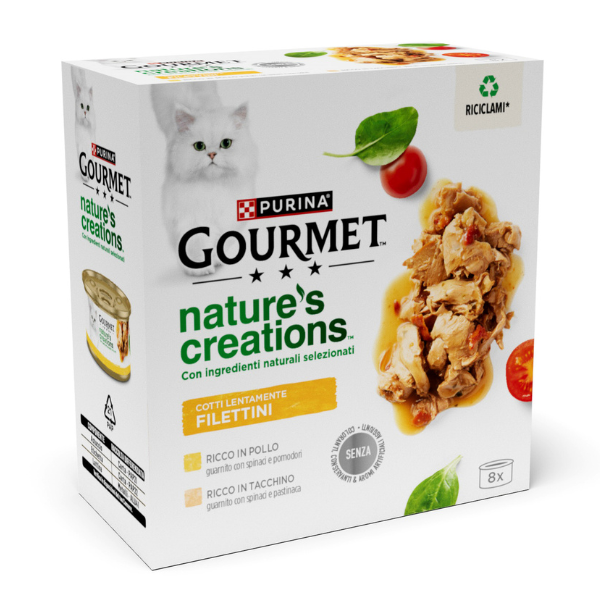 Gourmet Nature's Creation Cat Mini filetti in salsa 8x85 gr - 4x Pollo - 4x Tacchino - 1° ORDINE? scegli lo sconto BZR5 / BZR20 + 200 punti fedeltà