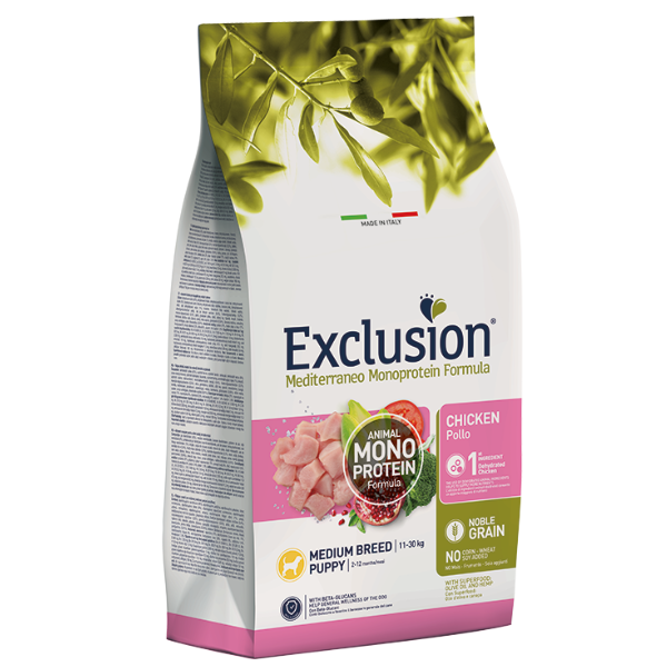Exclusion Mediterraneo Puppy/Junior Medium Breed Pollo - 12 kg - Croccantini per cani - 1° ORDINE? scegli lo sconto BZR5 / BZR20 + 200 punti fedeltà