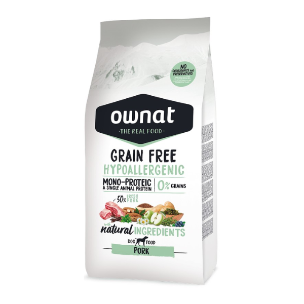 Ownat Grain Free Hypoallergenic Mono-Proteic All Breeds Adult con maiale fresco - 12 Kg - Crocchette Monoproteiche Cane - 1° ORDINE? scegli lo sconto BZR5 / BZR20 + 200 punti fedeltà