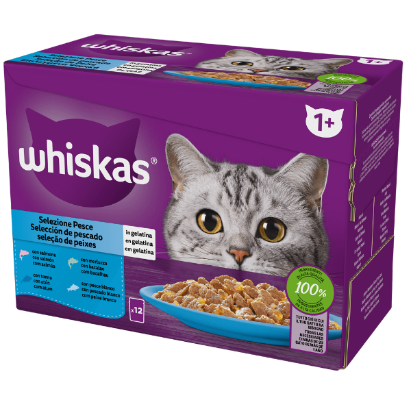 Whiskas ricette in salsa Multipack 4 pezzi da 85 gr - Selezione Pesce - 1° ORDINE? scegli lo sconto BZR5 / BZR20 + 200 punti fedeltà