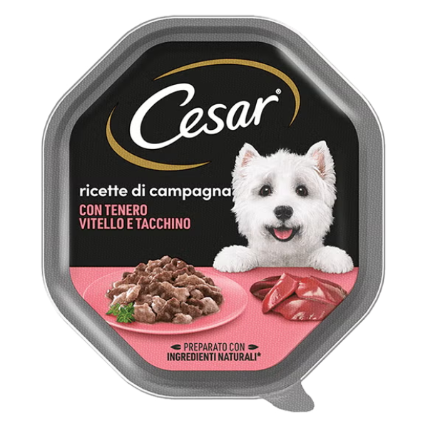 Cesar Ricette di Campagna 150gr - Vitello e tacchino - Cibo Umido per Cani - 1° ORDINE? scegli lo sconto BZR5 / BZR20 + 200 punti fedeltà
