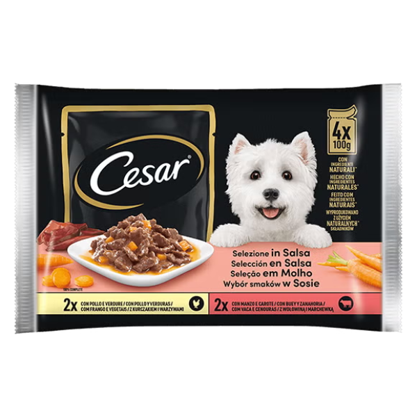 Cesar Dog Selezione Delizie del Giorno Multipack 4x100 gr - In salsa - 1° ORDINE? scegli lo sconto BZR5 / BZR20 + 200 punti fedeltà