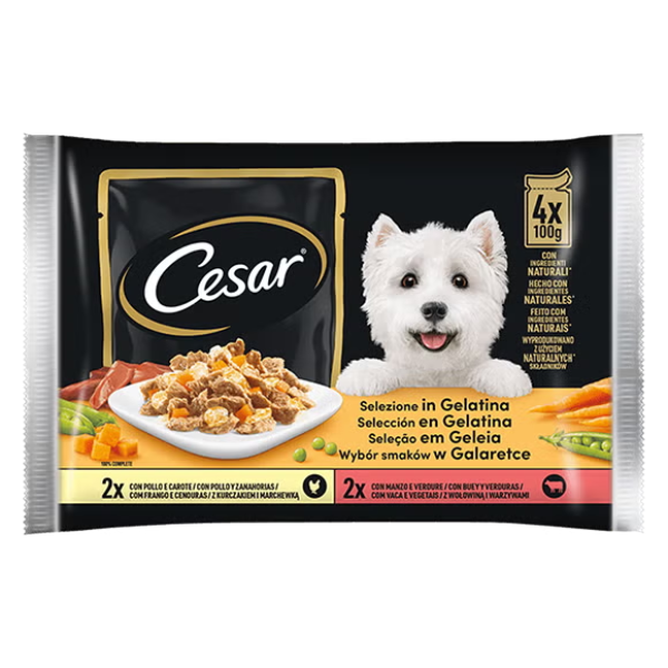 Cesar Dog Selezione Delizie del Giorno Multipack 4x100 gr - In gelatina - 1° ORDINE? scegli lo sconto BZR5 / BZR20 + 200 punti fedeltà