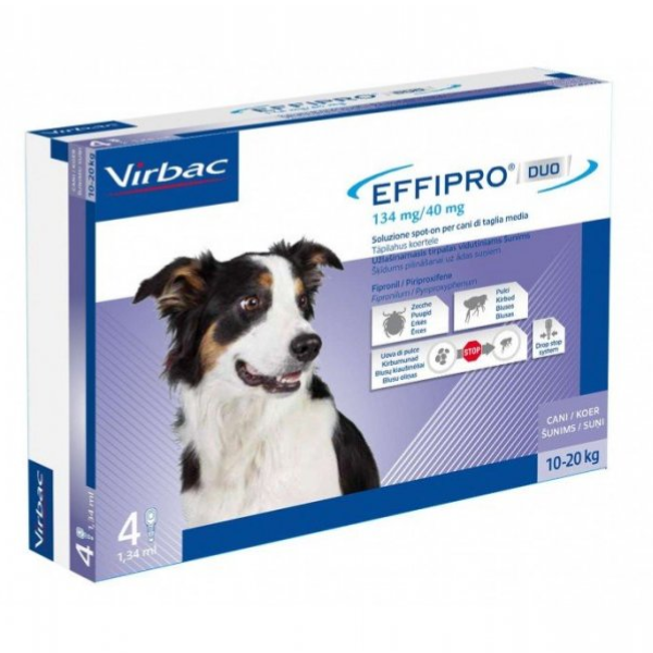 Virbac Effipro Duo Spot-On antiparassitario spot-on Cani - 4 pipette per cani da 10 a 20 kg - Antiparassitario per cani - SPEDIZIONE GRATIS 1° ORDINE + scegli lo sconto BZR5 / BZR20